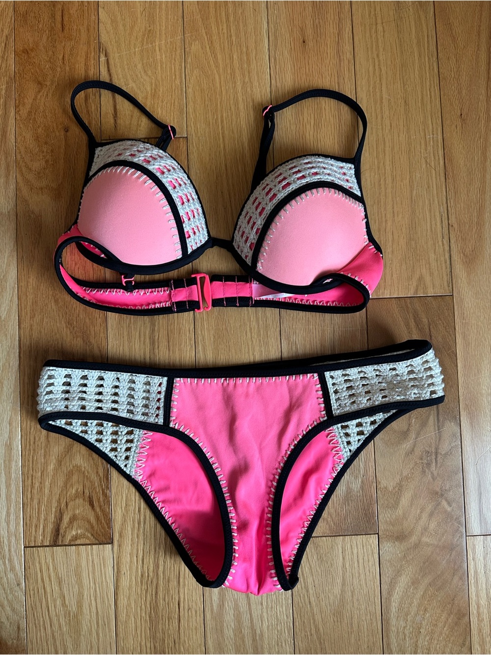 Pink Crochet Trim Women’s Bikini Set